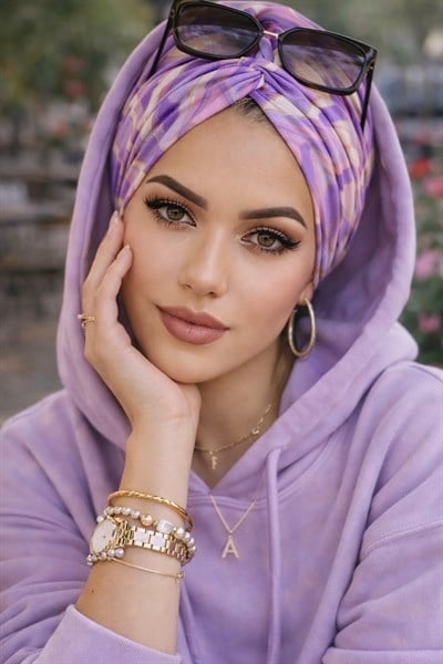 Lila Geometrik Desenli Burgu Bone