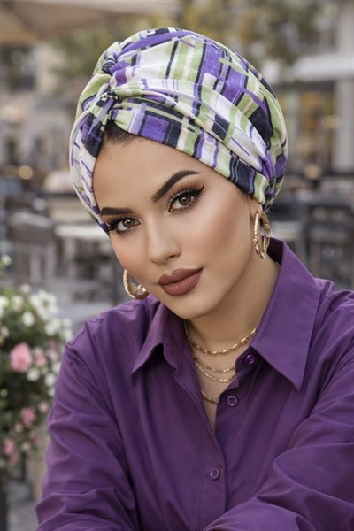 Lila Geometrik Desenli Burgu Bone