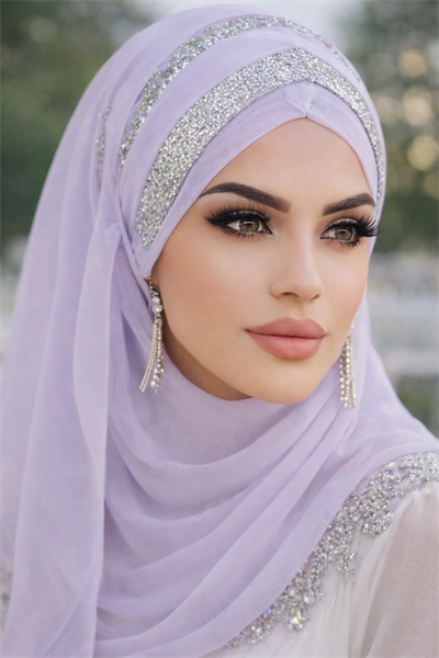 Lila Gümüş Çapraz Bant Abiye Double Şal