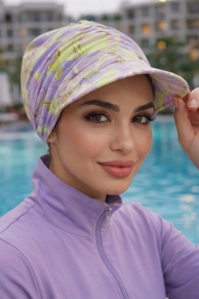 Lila Sarı Soft Havuz - Deniz Şapkası / Mayo Üstüne Kullanılabilir