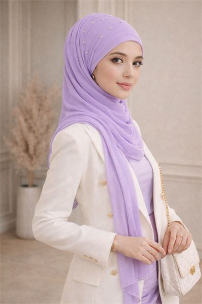 Lila Taşlı Hazır Abiye Şal