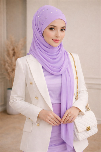 Lila Taşlı Hazır Abiye Şal