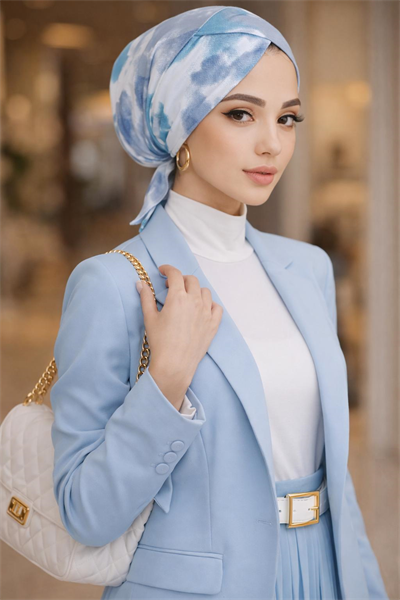 Mavi Beyaz Batik Çapraz Bantlı Bone