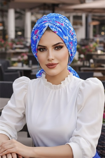 Mavi Desenli Tokalı Bone