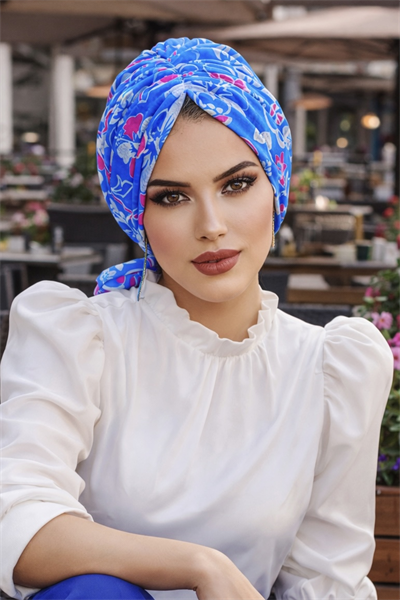 Mavi Desenli Tokalı Bone