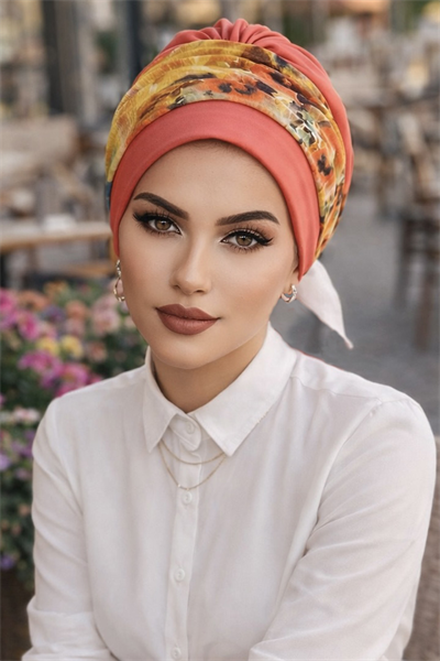 Mercan Turuncu Bantlı Hazır Bone