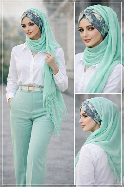 Mint Batik Desen Hazır Burgulu Şal