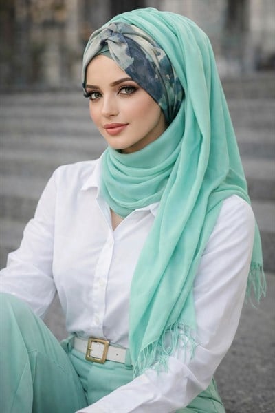 Mint Batik Desen Hazır Burgulu Şal