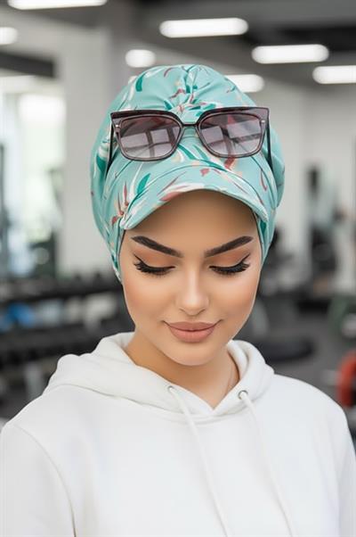 Mint Desenli Tesettür Şapka Bone