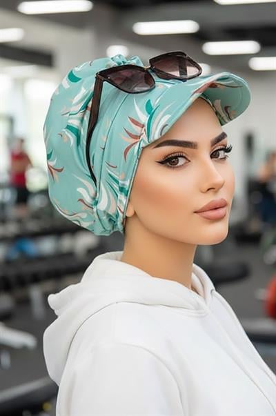 Mint Desenli Tesettür Şapka Bone