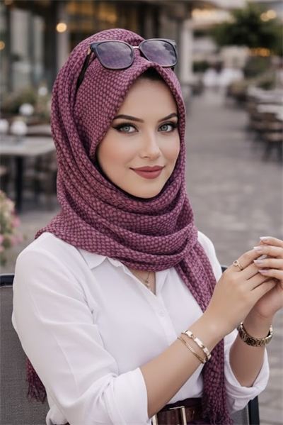 Mor Puan Desenli Şapka Şal