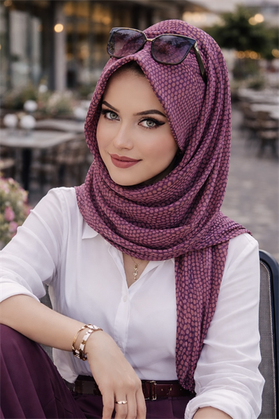 Mor Puan Desenli Şapka Şal