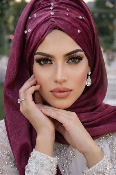 Mürdüm Işıltılı Taşlı Abiye Şal