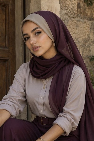 Mürdüm Vizon Kepli Bandana Şapka Şal