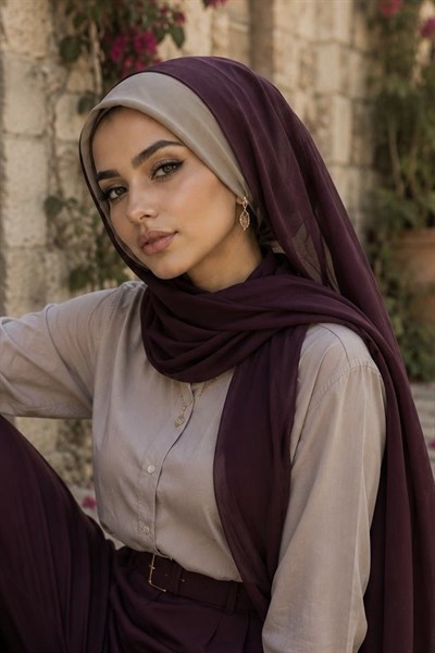 Mürdüm Vizon Kepli Bandana Şapka Şal