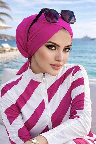 Neon Pembe Çapraz Bantlı Deniz - Havuz Bonesi