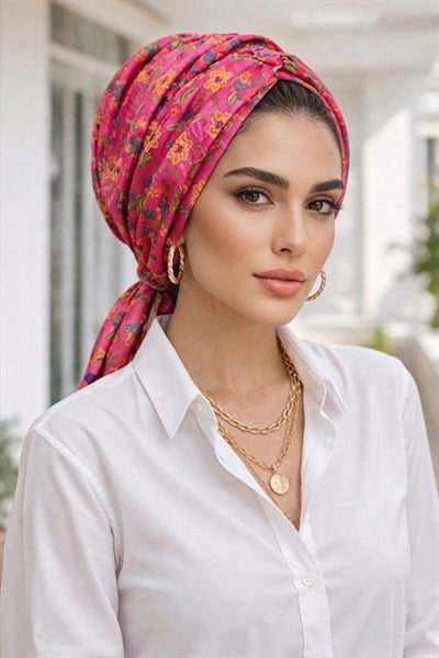 Pembe Çiçek Desen Tokalı Bone