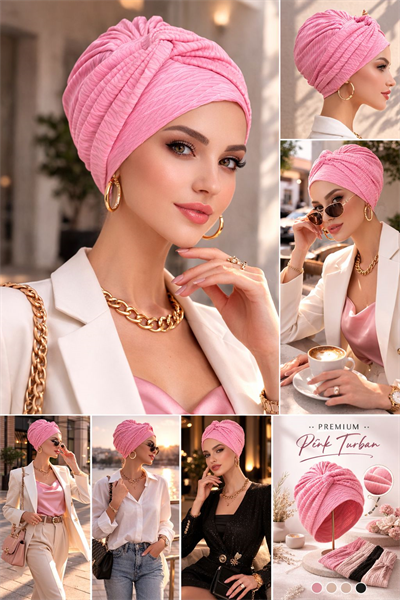 Pembe Kendinden Desenli Burgu Detaylı Bone