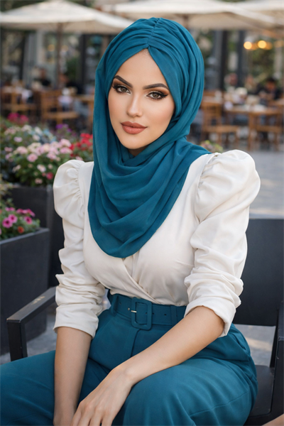 Petrol Büzgülü Hazır Şal