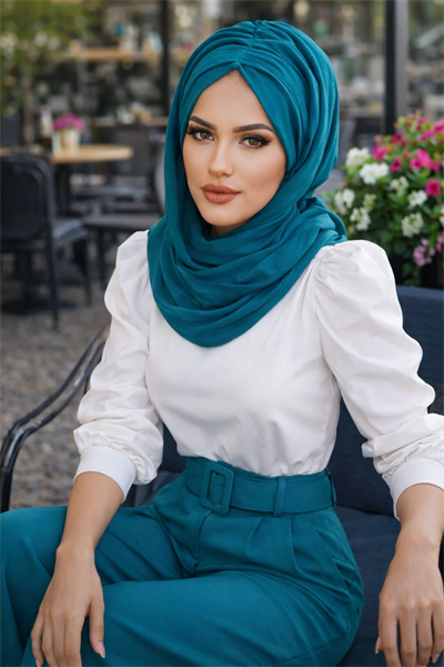 Petrol Büzgülü Hazır Şal