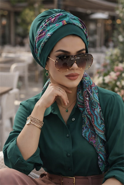 Petrol Etnik Fularlı Bone-40602