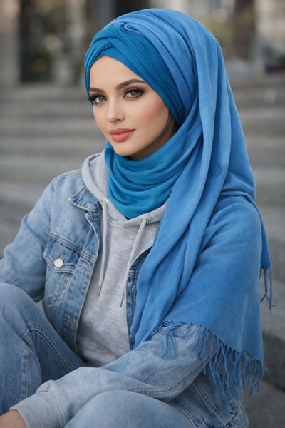Petrol Mavi Burgu Hazır Şal