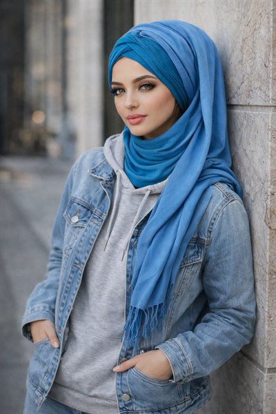Petrol Mavi Burgu Hazır Şal