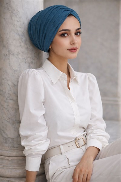 Petrol Mavi Büzgülü Salaş Bone