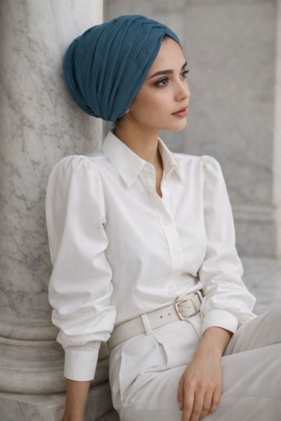 Petrol Mavi Büzgülü Salaş Bone