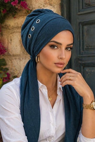 Petrol Mavi Metal Detaylı Atkılı Bone