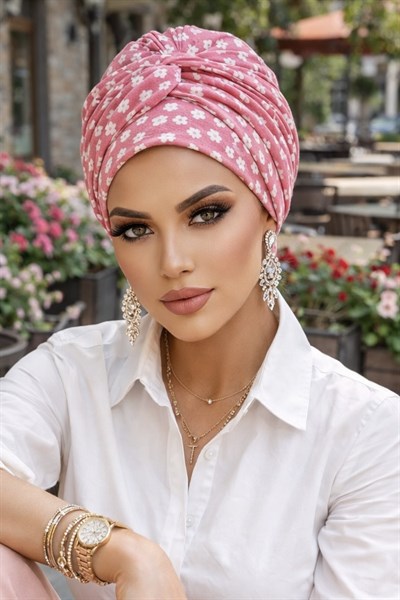 Pudra Çiçek Desen Burgu Detaylı Bone