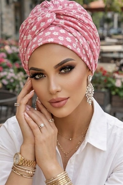 Pudra Çiçek Desen Burgu Detaylı Bone