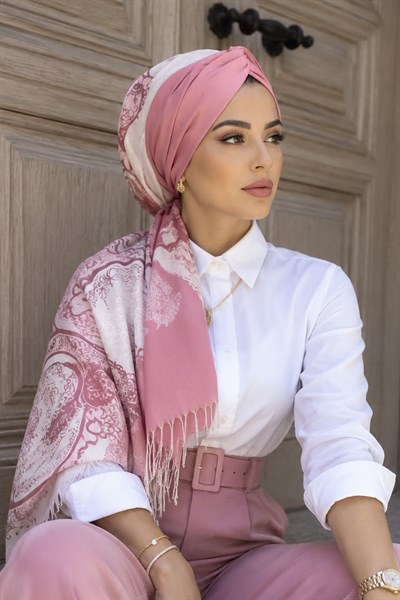 Pudra Desenli Dijital Baskı Hazır Şal - 50610