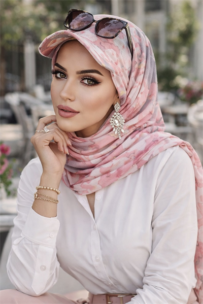 Pudra Gri Desen Kepli Bandana Şapka Şal