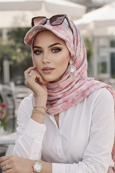 Pudra Gri Desen Kepli Bandana Şapka Şal