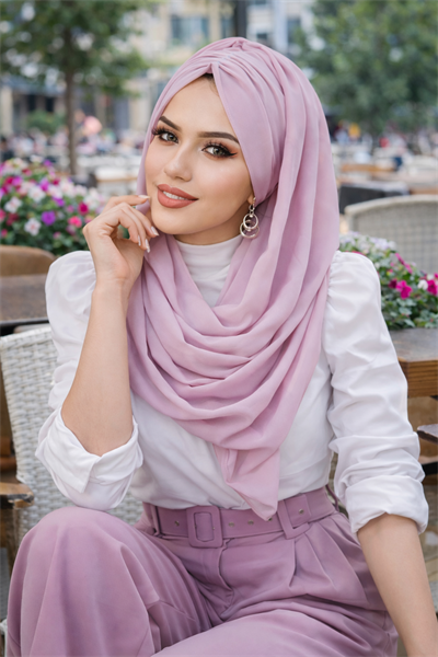 Pudra Pembe Büzgülü Hazır Şal