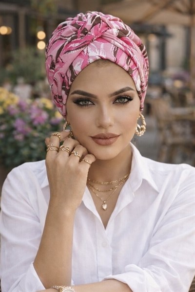 Pudra Pembe Desenli Burgu Bantlı Bone