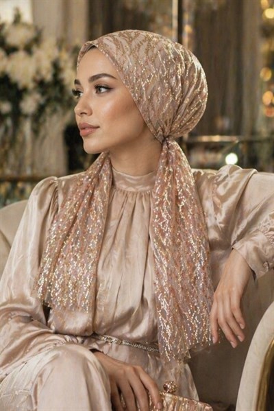 Pudra Simli Abiye Eşarp Bone