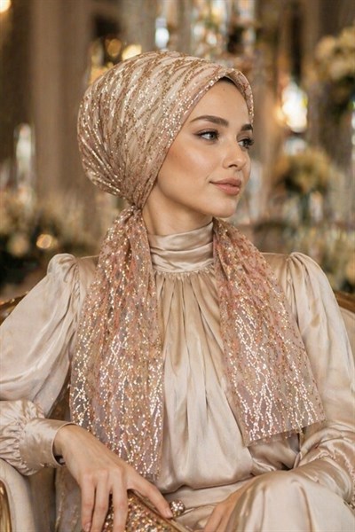 Pudra Simli Abiye Eşarp Bone