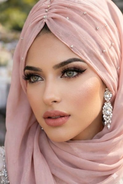 Pudra Taş Detay Büzgülü Abiye Şal