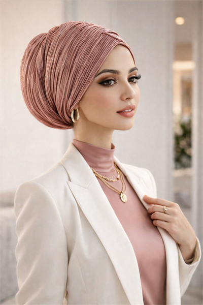 Pudra Yaldızlı Piliseli Büzgülü Salaş Bone