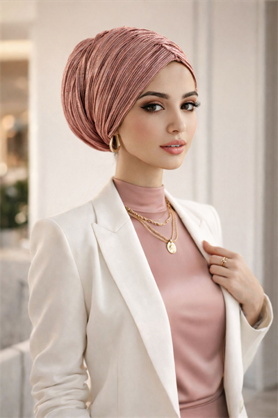 Pudra Yaldızlı Piliseli Büzgülü Salaş Bone