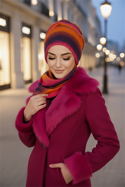 Rengarenk Kışlık Kelebek Bone Şal