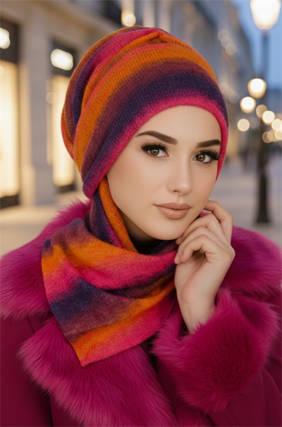 Rengarenk Kışlık Kelebek Bone Şal