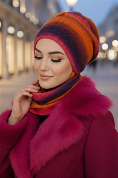 Rengarenk Kışlık Kelebek Bone Şal