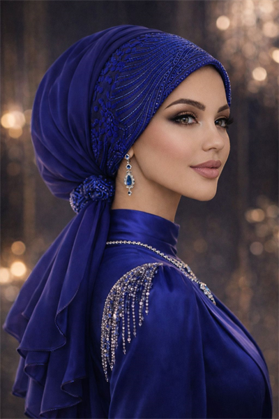 Saks Mavi Abiye Tokalı Bone / Hazır Duvak