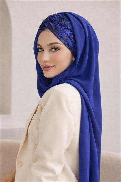 Saks Mavi Burgu Hazır Şal