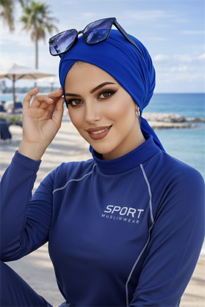 Saks Mavi Çapraz Bantlı Deniz - Havuz Bonesi