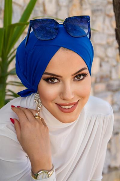 Saks Mavi Çapraz Bantlı Deniz - Havuz Bonesi