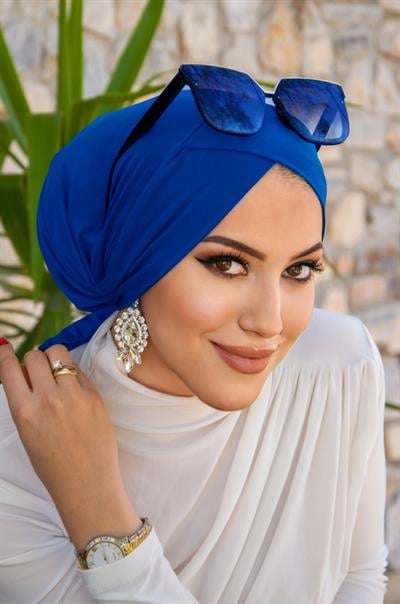 Saks Mavi Çapraz Bantlı Deniz - Havuz Bonesi